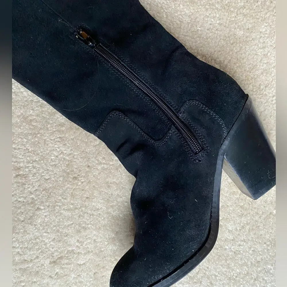Kelsi Dagger Garnet Hill $225 Women's Black Suede Knee-High Boots 7 EUC